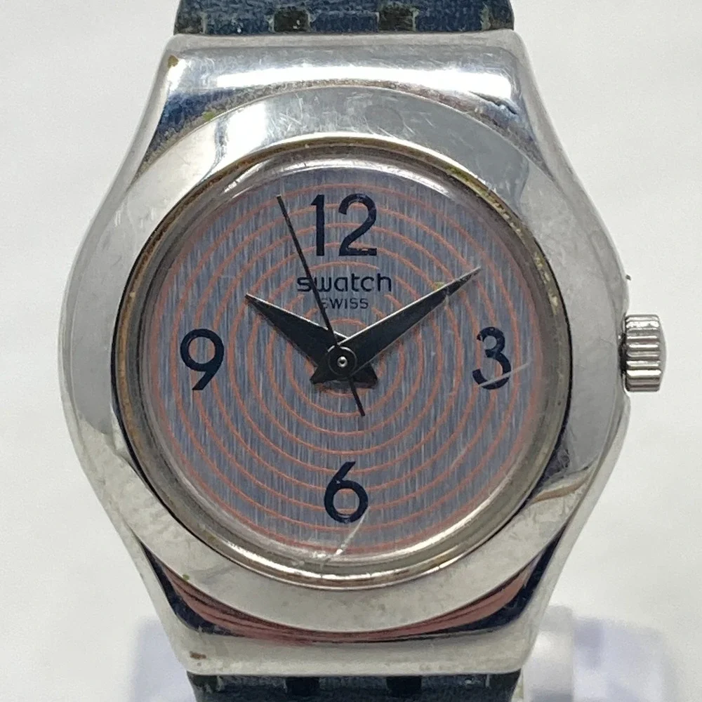 Swatch Aim At Me Womens Watch 24mm Silver Tone Black Swiss Made WR New Battery